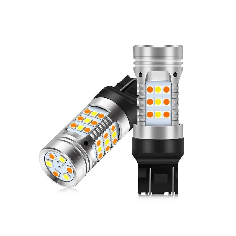OPP ULITE 7443 Led Bulbs Built In Resistor Error Free Canbus, Amber Turn Signal Light White Side Light, 7444NA T20 7441 7505 W21W 12V 360 Luminous 42 Led 2PC Pack Switchback Led Bulb, White Amber - Image 1
